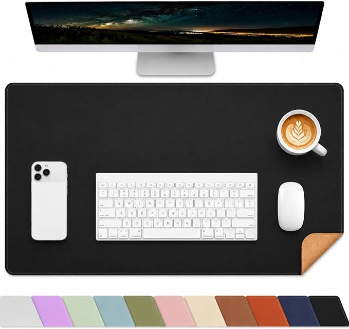 AFIING Cork Desk Mat, Black,23.6" x 13.7", Desk Pad Protector | Dual-Sided Cork & PU Leather, Waterproof, Non-Slip for Mouse, Writing, Home Office& Laptop