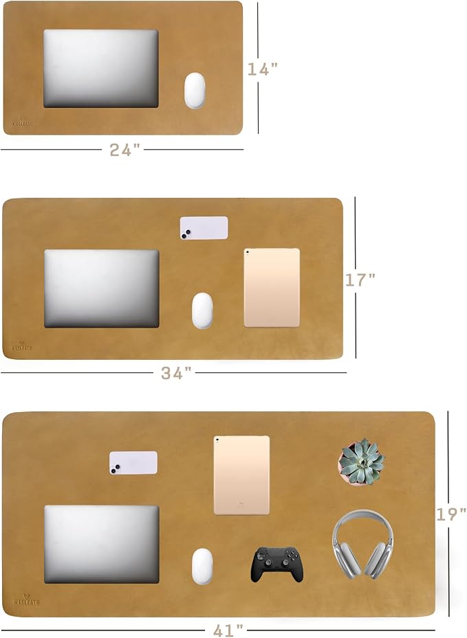 Premium Leather Desk Mat, Full Grain Leather Desk Pad Protector & Desk Blotter, Waterproof Non-Slip Writing Surface for Keyboard, Mouse & Laptop, Desk Pad for Home & Office (Tan, Medium)