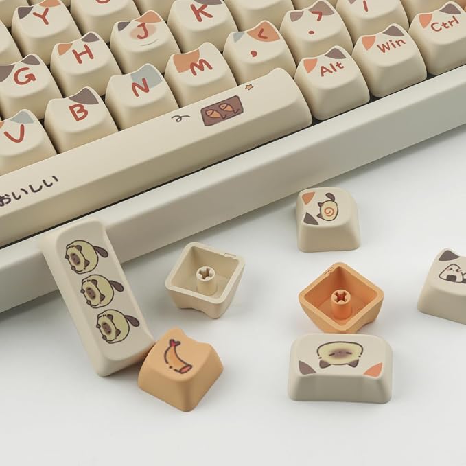 PBT Keycaps 144 Keys Cute Keycaps Dye-Sublimation Sushi Cat Keycap Mao Profile Custom Keycap for Cherry Gateron MX Swithes Mechanical Keyboards