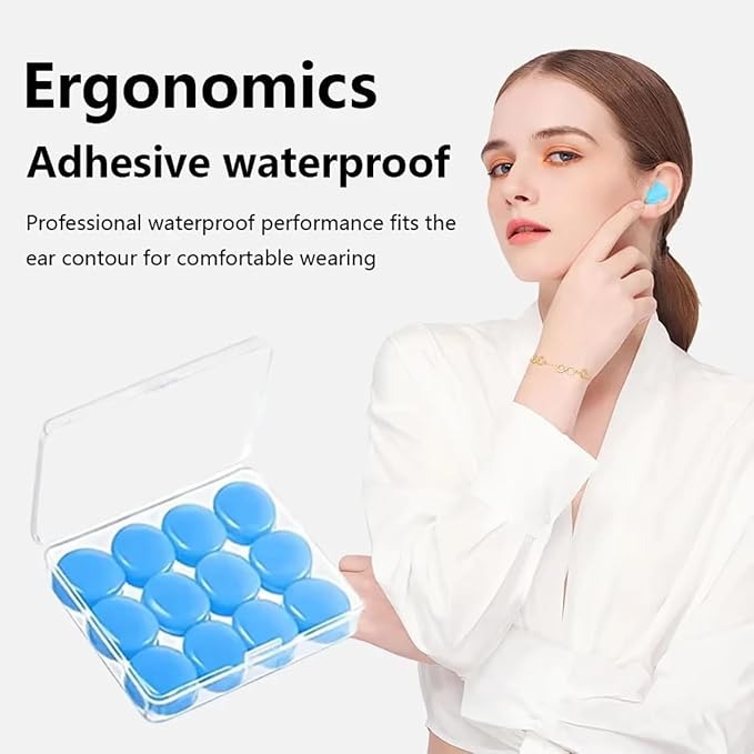 Moldable Silicone Noise Cancelling Earplugs 6 Pairs for Sleeping, Swimming, Shooting,Taking a Plane (Blue, One Size)