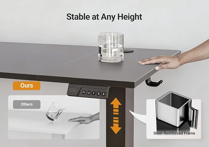 Seang Electric Height Adjustable Standing Desk, 55 x 24 Inch Sit-Stand Desk with T-Shaped Frame, 3 Memory Presets & Cable Management for Home Office Computer Workstation, Black Frame/Black Top