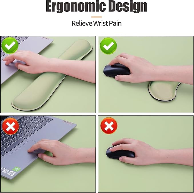 Bloss Leather Desk Pad and Keyboard Wrist Rest, Large Mouse Pad + Keyboard and Mouse Wrist Support, Non-Slip Desk Mat Protector for Office, Home(27.6" x 13.8", Green)