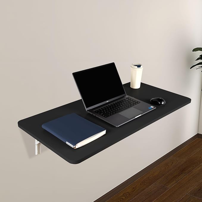 Neoaider Wall Mounted Folding Table 39.4”L x 19.7”W, Laundry Folding Table with Heavy Duty Metal Collapsible Shelf Brackets, Wall Mounted Desk Fold Down for Small Spaces, Black