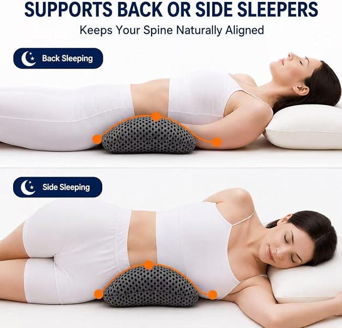 Ergonomic Lumbar Support Pillow, Memory Foam Back Cushion | Back Pillow for Low Back Pain Relief, Ergonomic Streamline Car Seat, Office Chair, Recliner and Bed