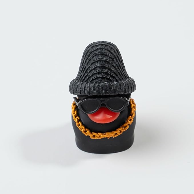 1U Handmade Resin Black Rap Duck Keycap - Cute Duck with Sunglasses Gold Necklace Knitted Hat, Compatible with MX Switch Mechanical Keyboards