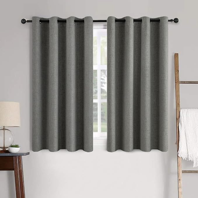 MIULEE Linen Texture Curtains for Bedroom Solid 100% Blackout Thermal Insulated Dark Grey Curtains Grommet Room Darkening Drapes Luxury Decor for Living Room 52x63 Inch (2 Panels)