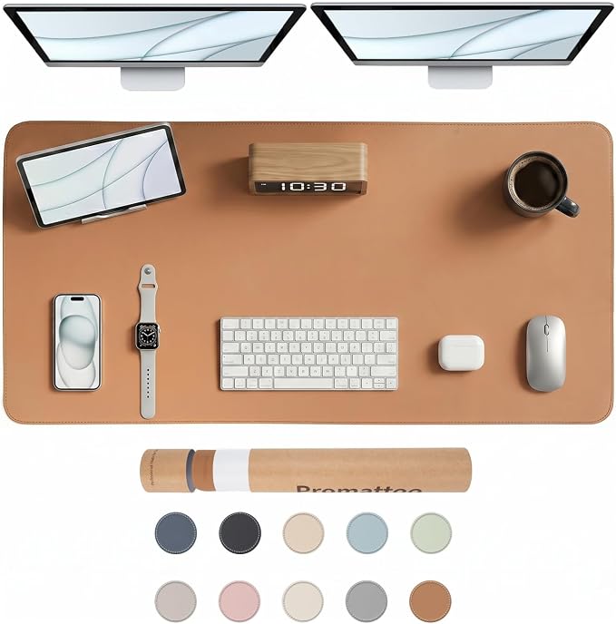 Large Desk Pad Non-Slip Desk Mat Protector for Keyboard Mouse Waterproof Vegan Leather Surface Faux Leather Laptop Mat Smooth Mouse Pad Premium Gift Tube Caramel Brown 47" x 23"