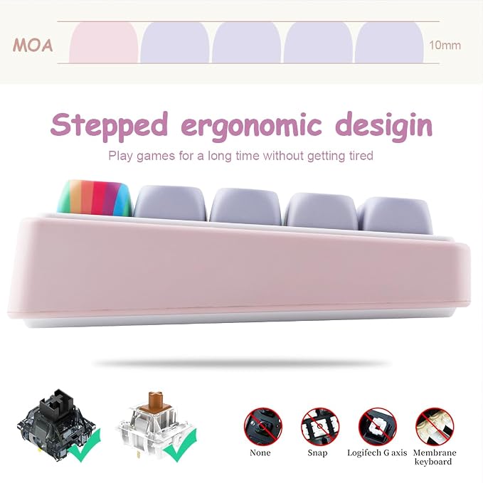 Tsungup MOA Profile Keycaps,131 Keys Gray Rainbow Candy Custom Keycaps,PBT Cute Dye Sub Key Caps Keyboard Keycap Set for MX Switches Mechanical