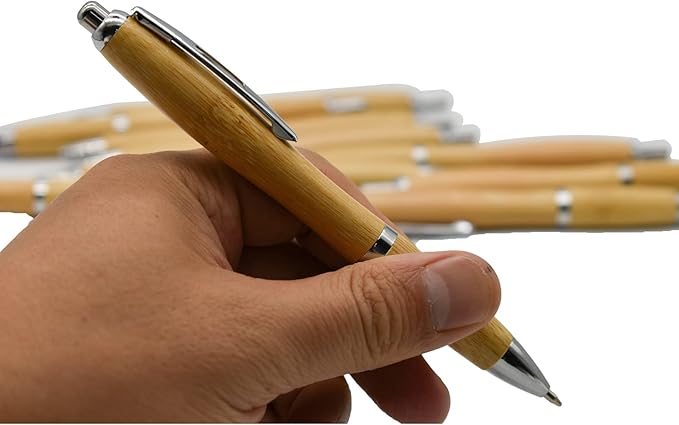 10 PCS Natural Bamboo Reed Pens Wood Retractable Pen 1.0mm With 12 PCS Refills Black Ink Ballpoint Pens For School Office Home Christmas Birthday