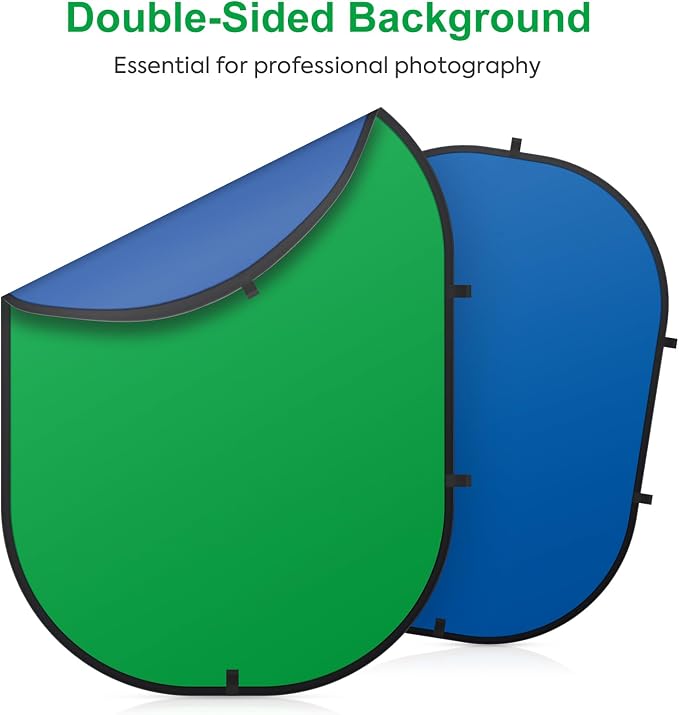 5X6.5ft Green Screen Backdrop for Photography, Double Sided Green Screen and Blue Screen, 2 in 1 Collapsible and Reversible Background for Photography, YouTube Videos,and Live Streaming