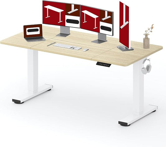 SANODESK Electric Standing Desk, 71 x 32'' Height Adjustable Sit Stand Desk with Large Splice Board Desktop Ergonomic Memory Presets Computer Workstations for Home Office, White Frame/White Wood Grain