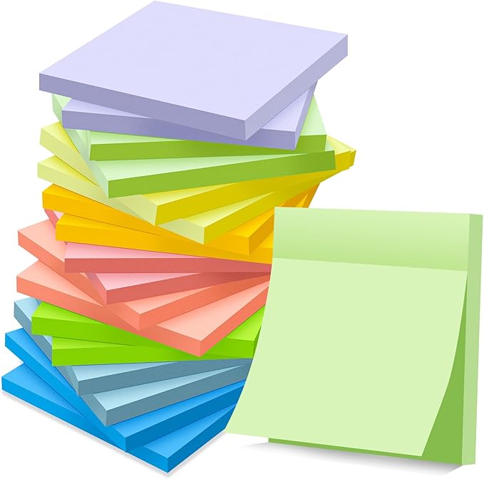 18-Pack Sticky Notes 3x3 Inch, 1008 Sheets Super Sticky Pastel Memo Pads, Recyclable Self-Stick Notes, 9 Soft Colors, Easy to Stick & Reposition for Office School Home