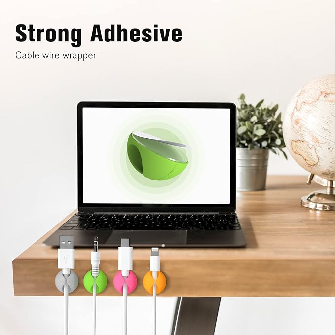 12 Pack Cable Clips, Adhesive Cord Organizer Holder for Desk Colorful | Removable, Strong Adhesion, Leave No Trace, Cable Management for Car Cubicle Nightstand, Home Office Essentials