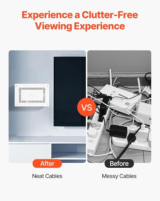 VEVOR Structured Media Enclosure, 9-Inch, Recessed in-Wall Media Box with Cover, Wall-Mount Cable Management Box Kit, Structured Wiring Multi-Media Cabinet, Cold-Rolled Steel, for TV Home Theater
