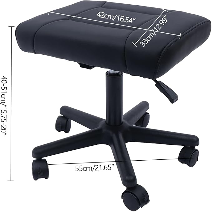 Footrest Stool Under Desk, 15.75-20in Height Adjustable Footrest, Leg Rest Ottoman, Ergonomic Office Foot Stool, with 360° Rolling Wheels, Portable for Home, Train, Load Capacity 220LBS Black