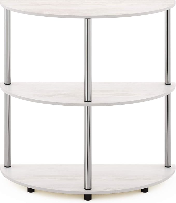 Furinno Frans Turn-N Half Round Console Table with Stainless Steel Tubes, White Oak, 15.6D x 31.1W x 30.8H in | Console Table with Storage Shelf, Narrow Sofa Side, Stainless Steel Tubes, for Living Room, Home Office, Entryway