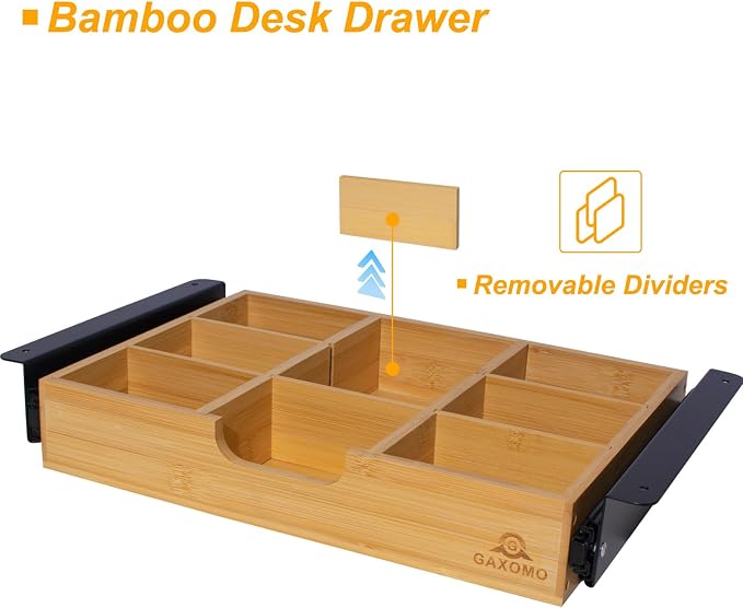 Under Desk Bamboo Drawer with U-Shaped Hollow Panel to Pull Out, 13'' Long & 9.5'' Deep Adjustable Space Storage Organizer for Sit Stand Workstation