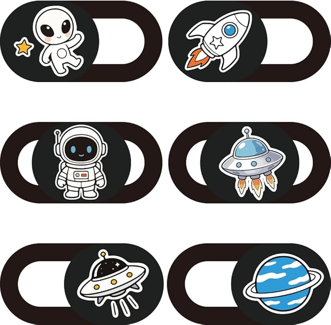 6Pcs 6 Styles Alien Spaceship Cute Laptop Camera Cover Privacy Guard Accessories, 0.04 Inch Thin Camera Privacy Blocker for Laptop Desktop Computer Tablet Notebook Mini PC Home Office Use