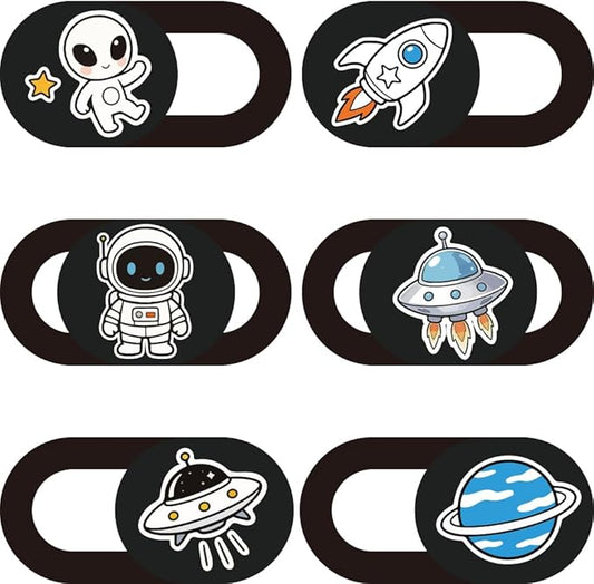 6Pcs 6 Styles Alien Spaceship Cute Laptop Camera Cover Privacy Guard Accessories, 0.04 Inch Thin Camera Privacy Blocker for Laptop Desktop Computer Tablet Notebook Mini PC Home Office Use