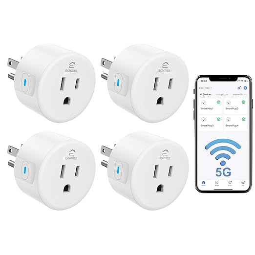 EIGHTREE Smart Plug 5GHz& 2.4GHz, 15A WiFi Smart Outlet Compatible with Alexa & Google Home, Smart Home WiFi Plug with Remote Control, Timer Outlet with Schedule, 4 Packs