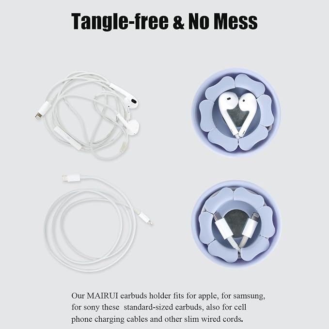 MAIRUI Wired Earbud Case Earphone Headphone Cord Organizer Earbuds Wrap Soft Silicone Magnetic Holder Storage Tangle Free Cable Winder(Light Blue Purple)