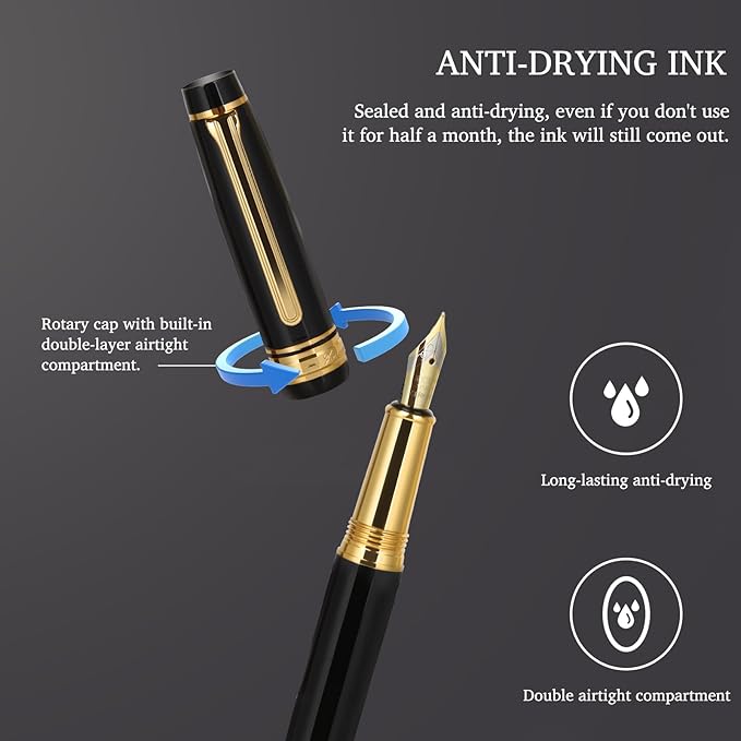Premium Fountain Pen - Smooth Writing,Luxury Pen Set Gorgeous 24K Gold Accents,Travel Refillable Writing Pen Gift Set,Executive,Office, Elegant,Fancy, Nice Pens (Fountain Pen)