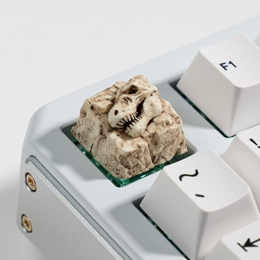 Artisan Dinosaur Skull Keycap, Hand-Painted Resin Fossil Keycap, MX Switch Compatible Mechanical Keyboard Keycap (Tyrant-Rex Fossil)
