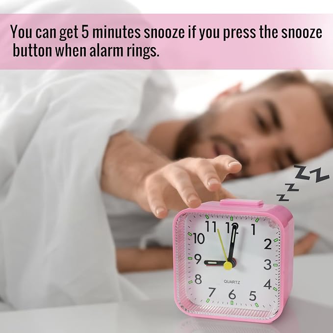 Lamisola Small Pink Kids Desk Alarm Clock, Analog Travel Battery Operated Clock,Quieter Bedside Clocks for Girls' Bedrooms Bathroom Living Room Kitchen Shelf Clocks