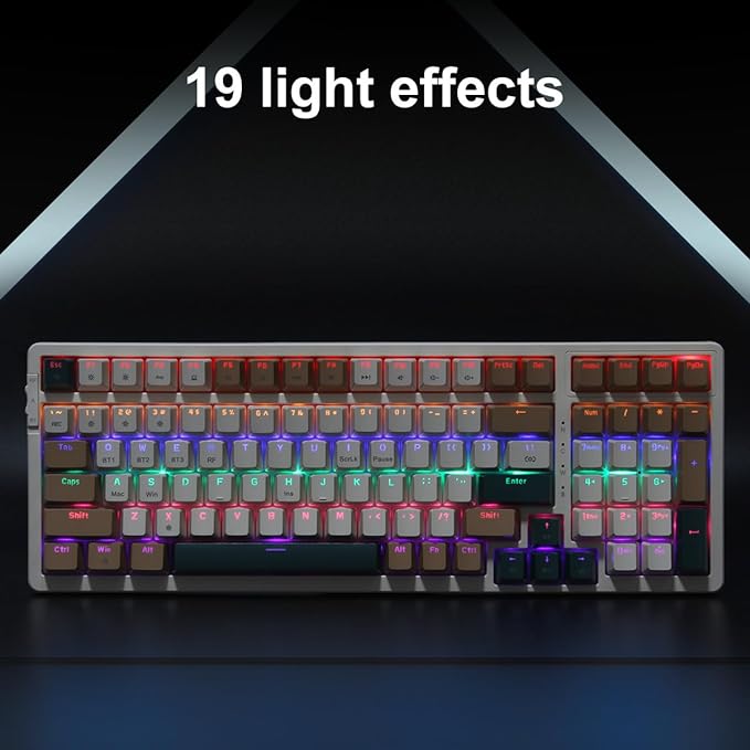 Merdia Wireless Mechanical Keyboard, Triple Mode 2.4G/USB-C/BT Gaming Keyboards 100 Keys RGB Backlit, Brown Switch Rechargeable | Brown Combo