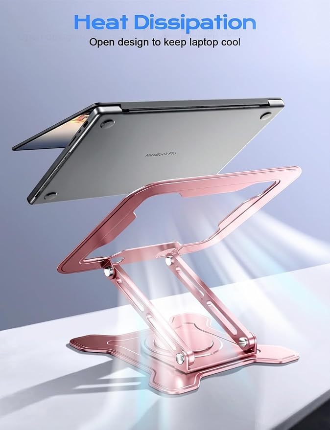 JCZT Adjustable Laptop Stand, 360° Rotating Base Ergonomic Computer Stand, Foldable Laptop Stand for Desk for Office Home Fits Compatible with MacBook Pro Air (10-16") - Pink