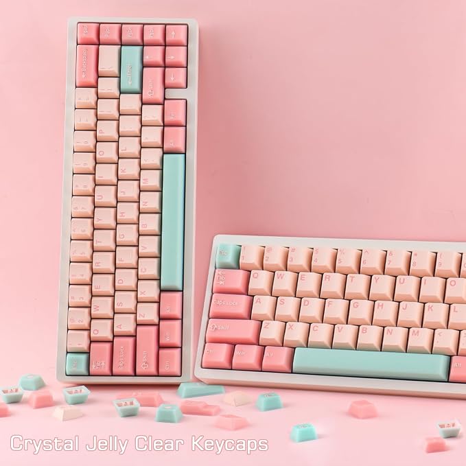 Tsungup Pink Translucent Custom Keycaps,163 Keys Double Shot PBT Keycaps,Cherry Profile Key Caps Keyboard Keycap Set for Cherry MX Switches Mechanical Keyboard(Pink)