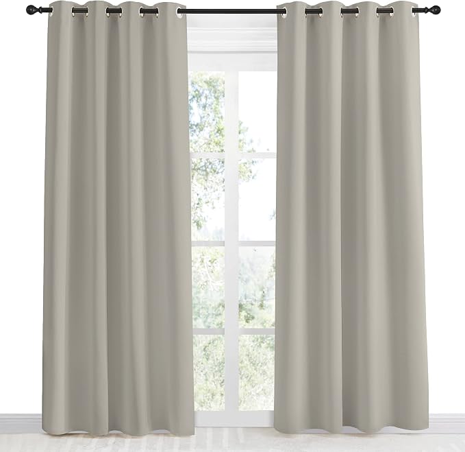 NICETOWN Blackout Natural Curtain for Living Room, 1 Panel, W55 x L86, Thermal Insulated Solid Grommet Sound Reducing Energy Saving Window Drape for Bedroom/Dining Room