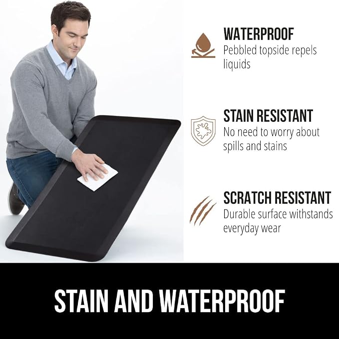 GORILLA GRIP Comfortable Cushioned Kitchen Mats for Floor, 70x24, Waterproof and Stain Resistant Soft Top, 3/4 Inch Thick Ergonomic Standing Desk Anti Fatigue Mat, Foam Supports Ankles and Feet, Onyx