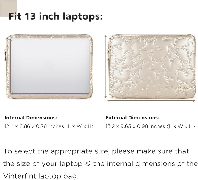 13 inch Laptop Sleeve Case for 13" MacBook Air M5 /M4, 13" MacBook Neo/Pro, 13" Surface Laptop 7, 13" Latitude 5350/7350, 13.4" XPS 13, 13" ThinkPad L13 Gen 5, HP Notebook Bag, Champagne