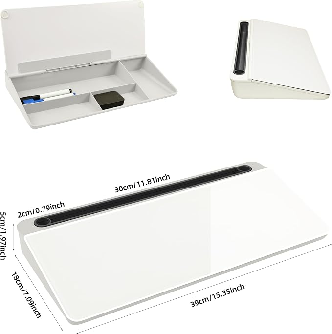 Desktop Whiteboard, Glass Dry Erase Board, Desk Board Buddy,Computer Keyboard Stand,Desk Whiteboard Organizer for Home,Office,School Supplies(Black & White)