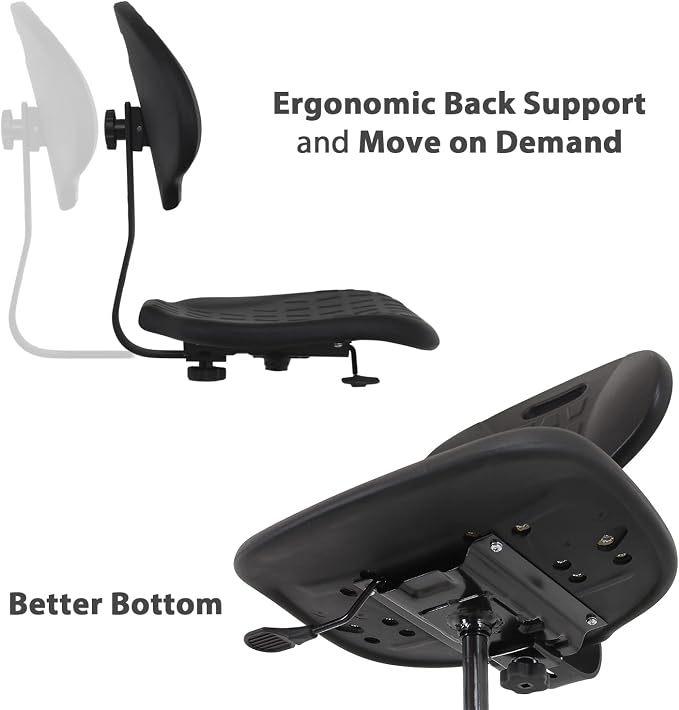 BenchPro Height-Adjustable Chair, Sturdy Polyurethane Foam Seat with 450 lb Capacity Black, Footring and Chrome Heavy Polished Steel Base – Ideal for Automotive, Lab, Cleanroom, and Home Use