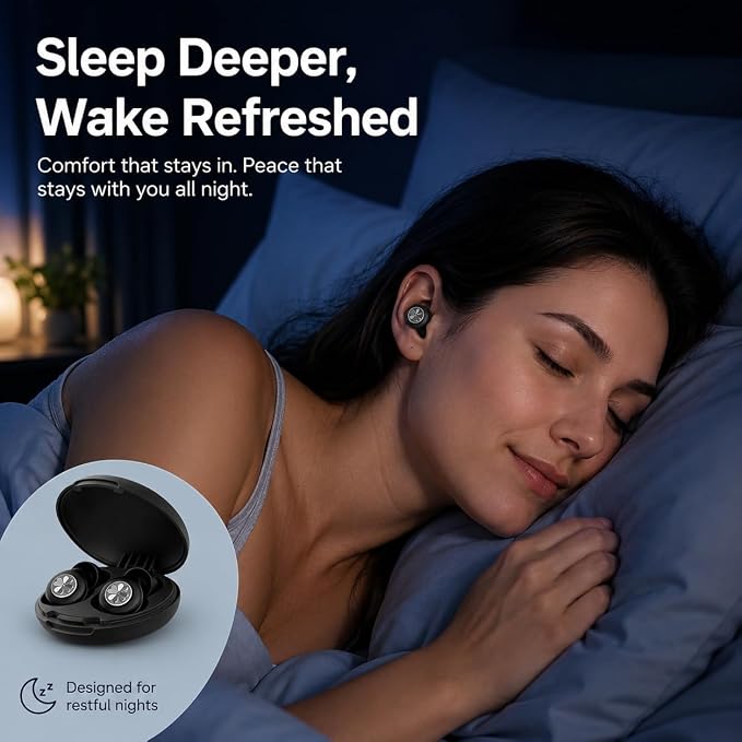 Ear Plugs Sleep Earplugs for Snoring & Noise Reduction, Soft Breathable Silicone Plugs with Metal Filter, Comfortable Reusable Ear Plugs for Adults (Black)