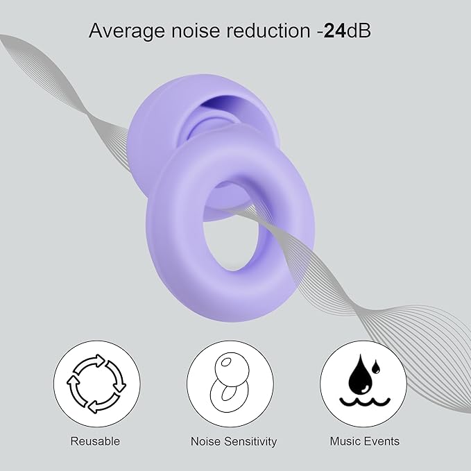 Lonyanl，Ear Plugs for Sleeping Noise Cancelling，Reusable, Improve Rest, Washable, Silicone, Travel, Focus on Learning & Enhance deep Sleep Duration (Purple, One Size)