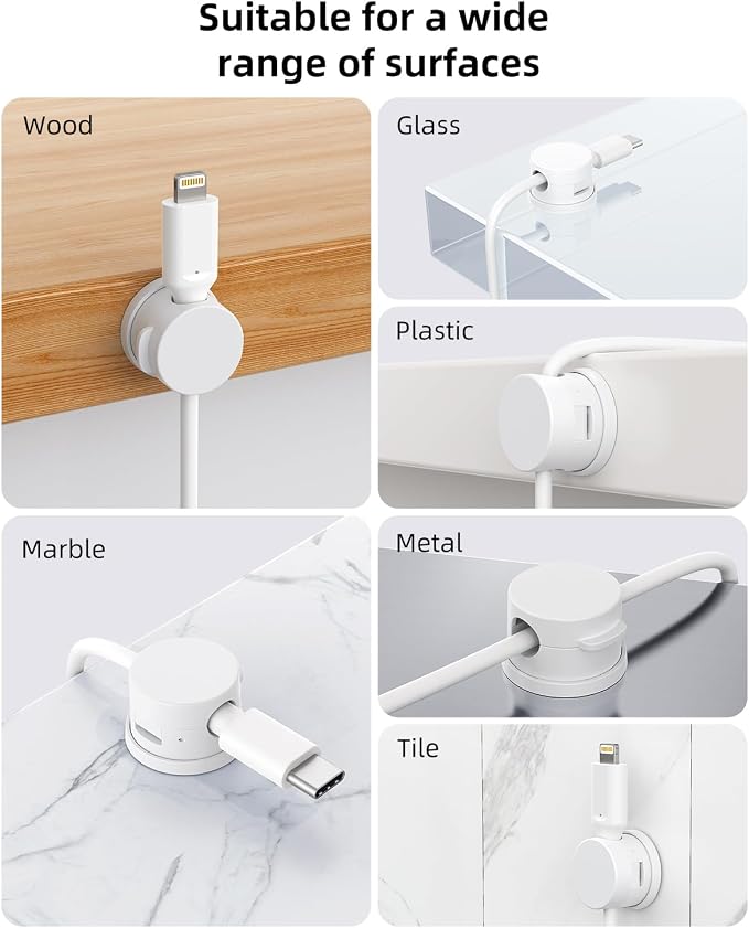 Inchor Cord Organizer, Rotatable Cable Organizer 8 Pack, No-Residue Adhesive Spring Cable Clips, Cord Holder for Nightstand, Kitchen, Office Accessories and Car (White)