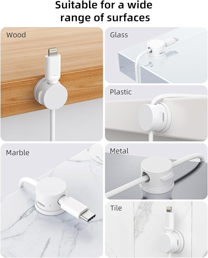 Swiveling Cord Organizer, Magnetic Cable Clips Cable Organizer 6 Pack White