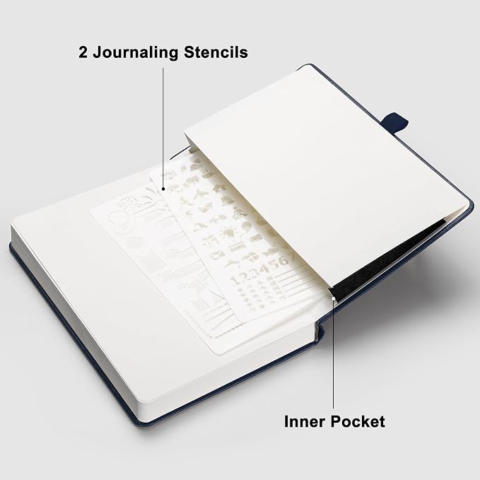 RETTACY Dotted Journal Notebook, 192 Pages, A5 Medium Size (5.7'' x 8.3''), Leather Hardcover, 100 GSM Thick Paper, for Journaling, Planning, Tracking (Navy Blue)