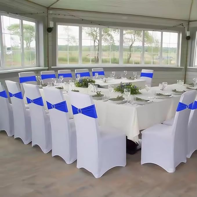 Tvoip 10PCS Chair Cover Stretch Band with Buckle Slider Sashes Bow Wedding Banquet Chair Decoration (Royal Blue)