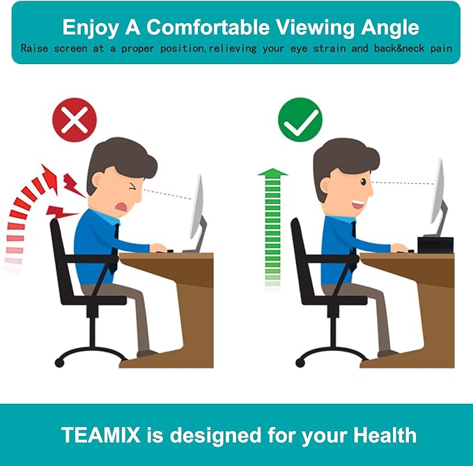 TEAMIX 20 inch Monitor Riser Stand - 2 Tiers, Wood Rustic Desktop Bookshelf | Laptop/PC/Printer/Keyboard Storage, Ergonomic Design, 15mm thick Sturdy Wood Boards, TV Stand, Home Office Desk Accessories