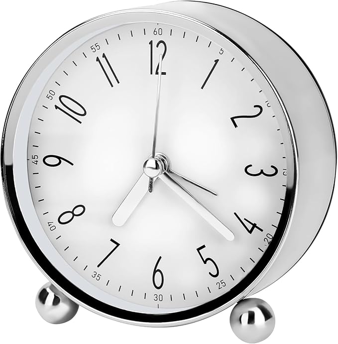 Welltop Analog Alarm Clock, 4 inch Super Silent Non Ticking Small Round Clock with Arabic Numerals Beep Sounds, Battery Operated, Lighted on Demand and Snooze, for Bedrooms Bedside Desk, Easy Set