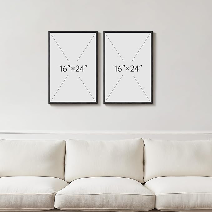 Framed Neutral Abstract Wall Art Set of 2, Modern Black Beige Brown Canvas Prints Paintings Artwork for Walls, Minimalist Stone Shape Pictures for Bedroom Dining Room Living Room Wall Decor 16x24 In
