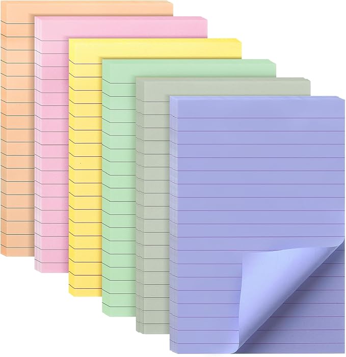 Mr. Pen- Lined Sticky Notes, 4" x 6", 6 Pads, 45 Sheets/Pad, Morandi Color | Sticky Notes with Lines, Ruled Post Stickies, Memo Pads, Self-Stick Note Pad for Office, School, Home, Study