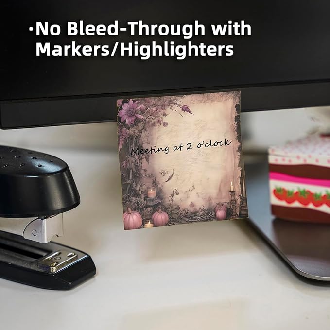 4-Pads 3x3 Sticky Notes, Vintage Memo Pads with High-Adhesive, Self-Stick Notes, Reusable & Tearable for Journal Planners Office School Home, Retro Stationery Gift - Gothic Rose