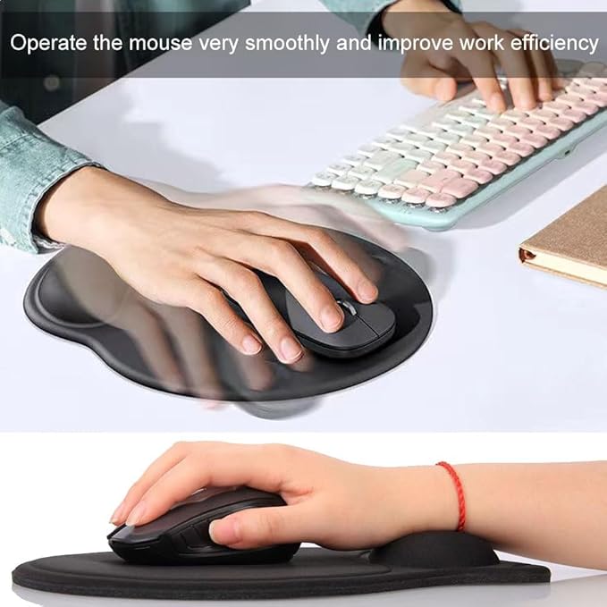 2 Pack Ergonomic Mouse Pad with Wrist Rest Support, Mousepad with Comfortable Gel Wrist Rest Support and Lycra Cloth,for Easy Typing Pain Relief Durable and Easy to Clean,Black