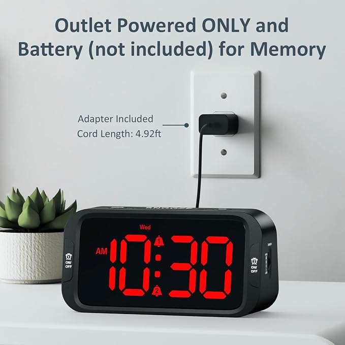 Odokee Digital Dual Alarm Clock for Bedroom with 0-100% Dimmable Display | Easy to Set Alarm Clock with Weekday/Weekend Mode - Loud Alarm for Heavy Sleepers with 5 Sounds Adjustable Volume - Red