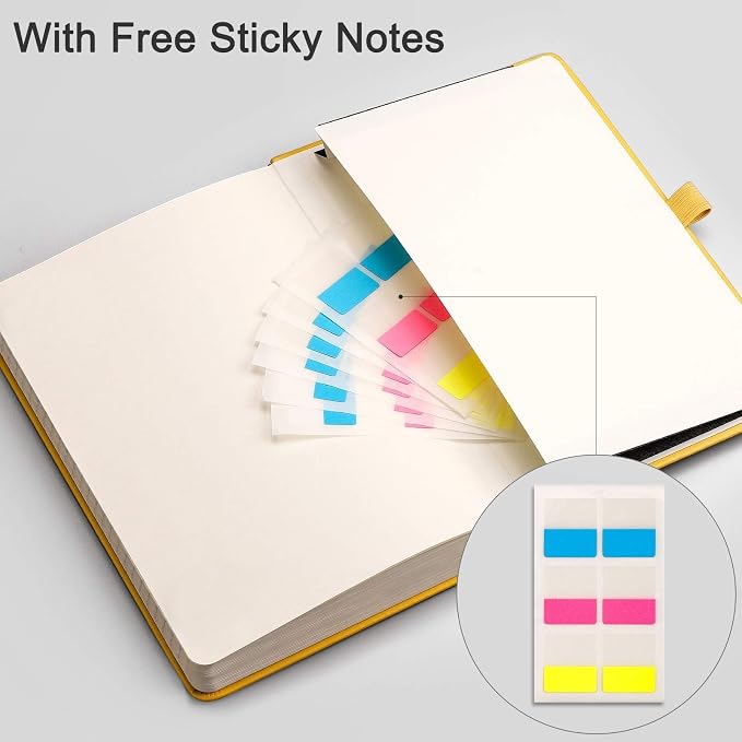 EMSHOI A5 College Ruled Notebook, 256 Numbered Pages 120GSM Ink-Proof Faux Leather Hardcover Lay-Flat Lined Journal for Work Office School Travel Writing, Small 5.75" x 8.38", Yellow